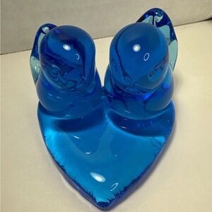 1996 Blue glass Bird of Happiness Signed Pair paperweight